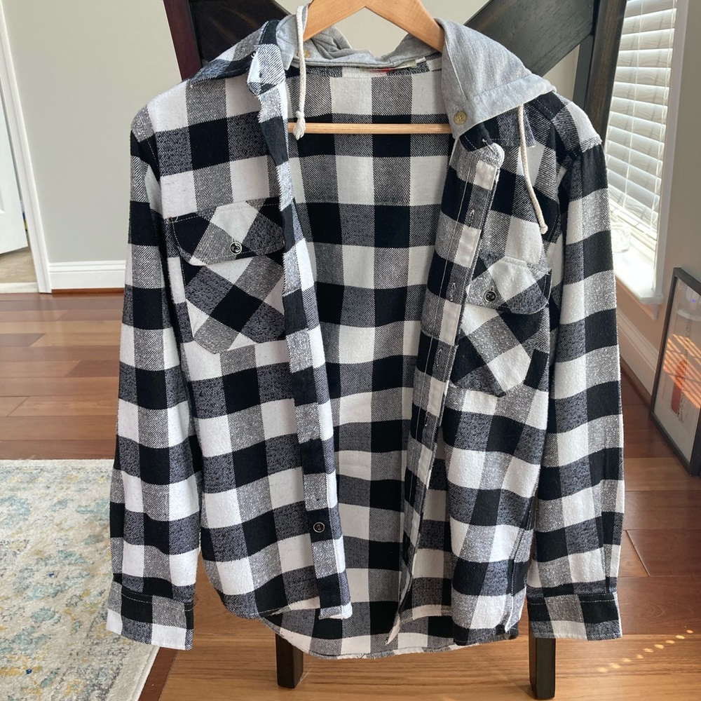 Black and White Flannel with Hood